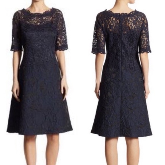 Rickie Freeman for Teri Jon Dresses & Skirts - Rickie Freeman For Teri Jon Floral Lace Overlay Fit And Flare Dress: Navy Blue